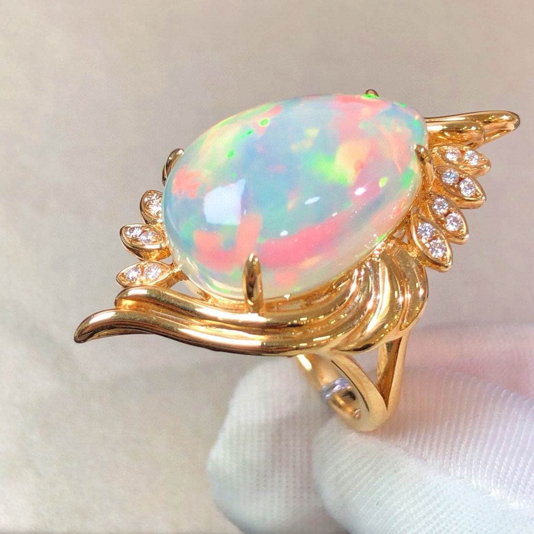 14k Gold 8.44 Ctw Natural Opal & Diamond Ring - 4
