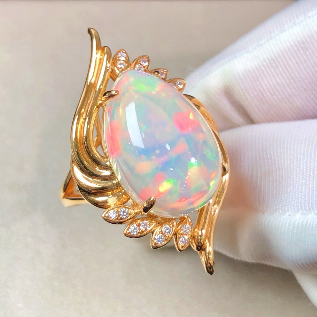 14k Gold 8.44 Ctw Natural Opal & Diamond Ring - 6