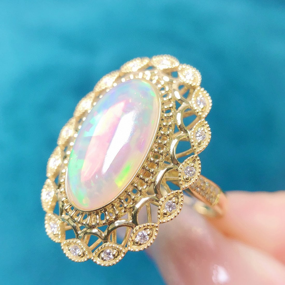 14k Gold 3.04 Ctw Natural Opal & Diamond Ring - 3