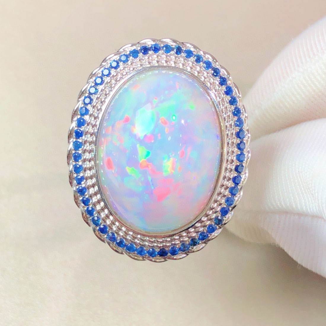14k Gold 7.72 Ctw Natural Opal & Diamond Ring - 4