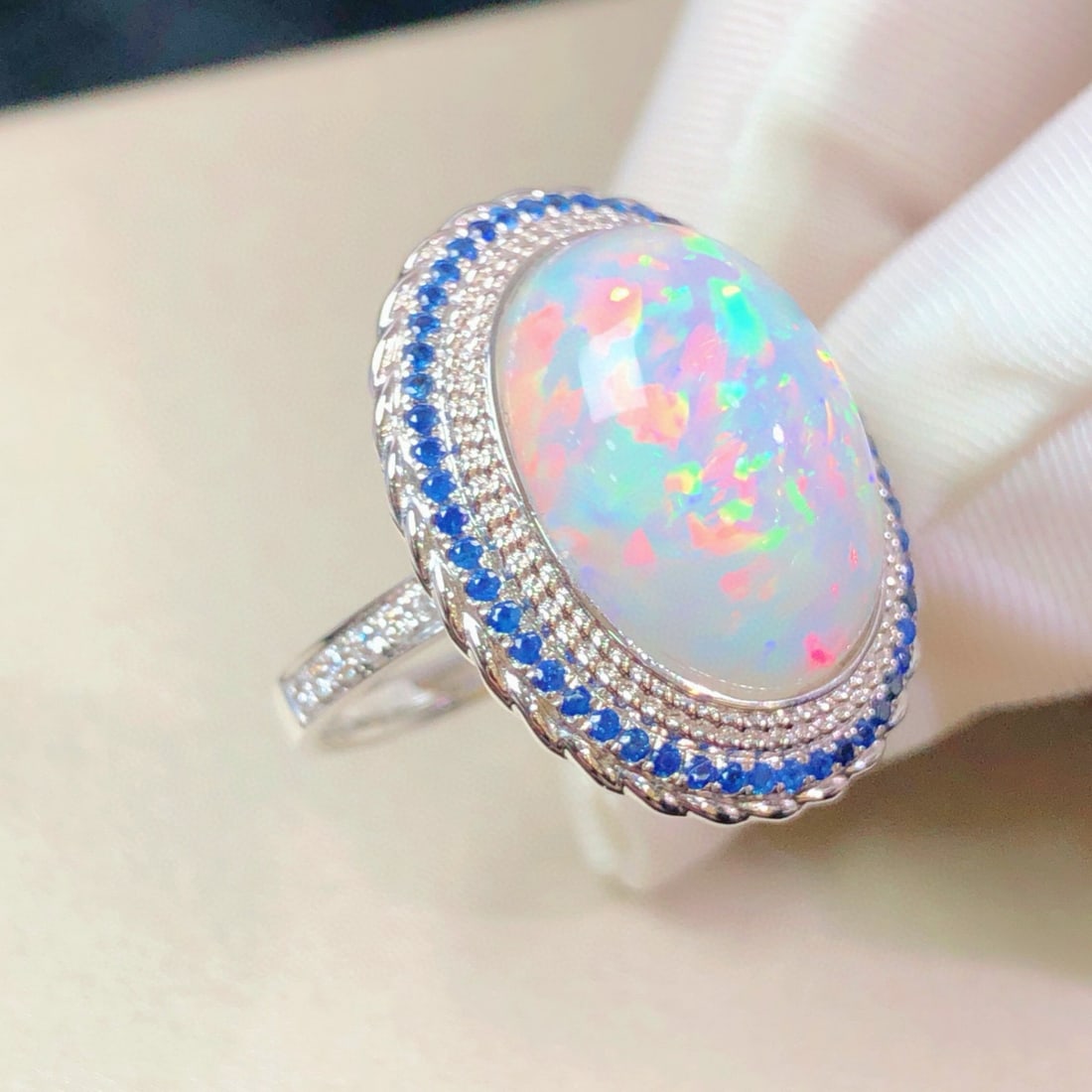 14k Gold 7.72 Ctw Natural Opal & Diamond Ring - 5
