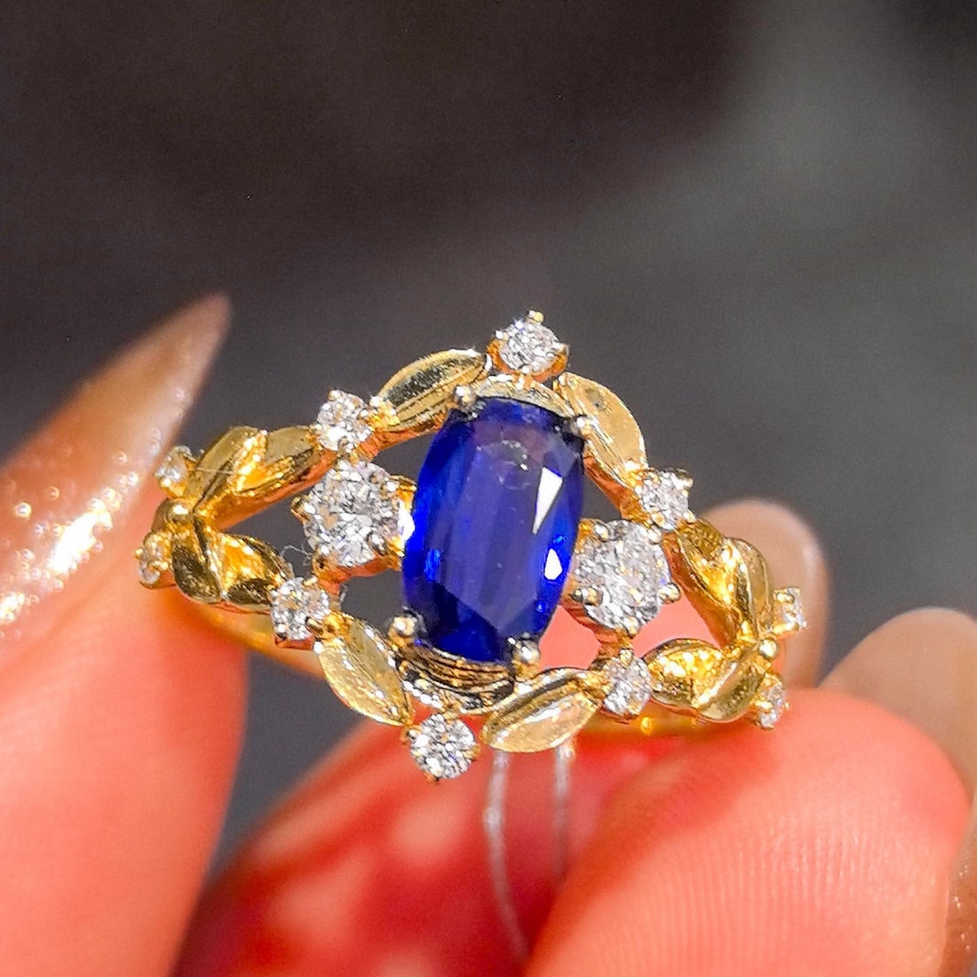 14k Gold 1.46 Ctw Natural Sapphire & Lab Grown Diamond Ring - 4