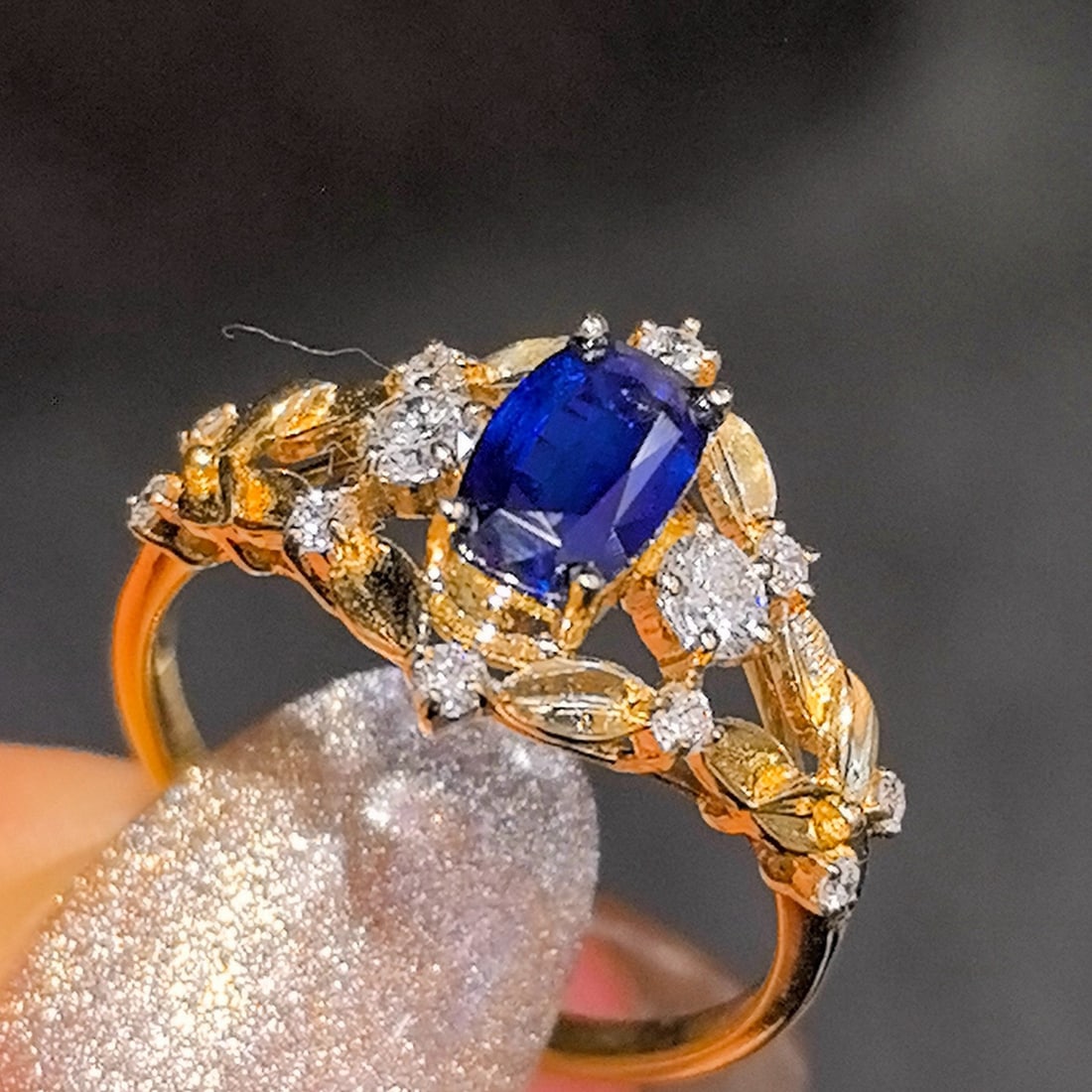 14k Gold 1.46 Ctw Natural Sapphire & Lab Grown Diamond Ring - 5