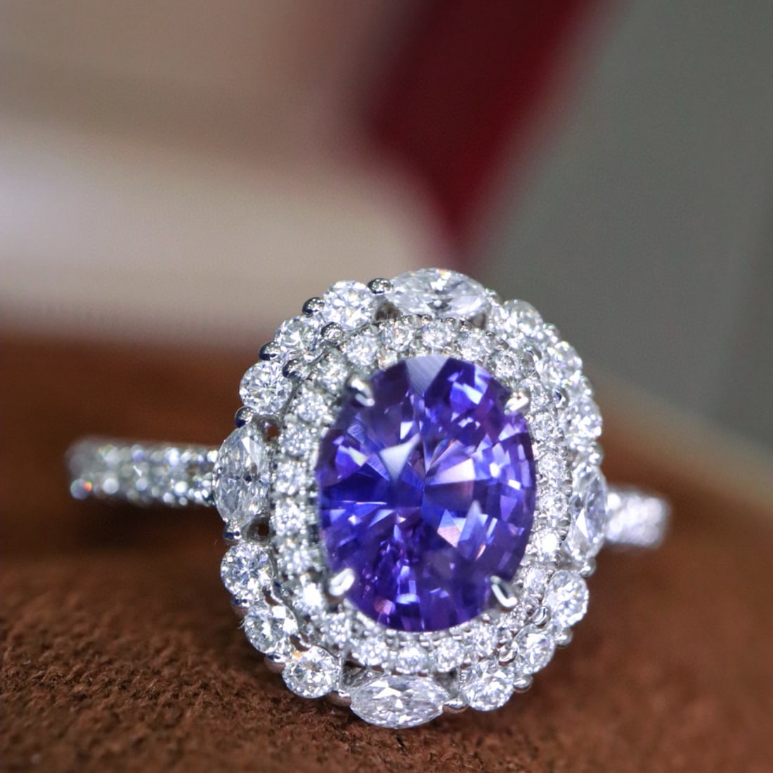 14k Gold 1.85 Ctw Natural Sapphire & Diamond Ring: Ref:230952079 // gold content:14k gold // ring size:7. 25us // // main gemstone:sapphire // shape:oval // carat weight:1. 30ct // color:purple // treatment:natural // // adjacent gemstone 2 :