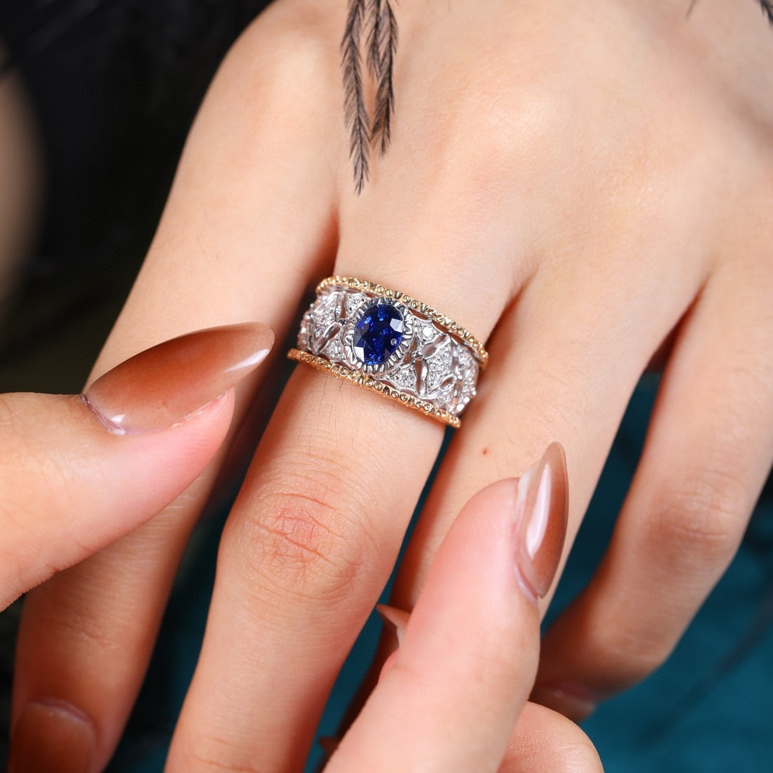 14k Gold 1.30 Ctw Natural Sapphire & Diamond Ring - 2