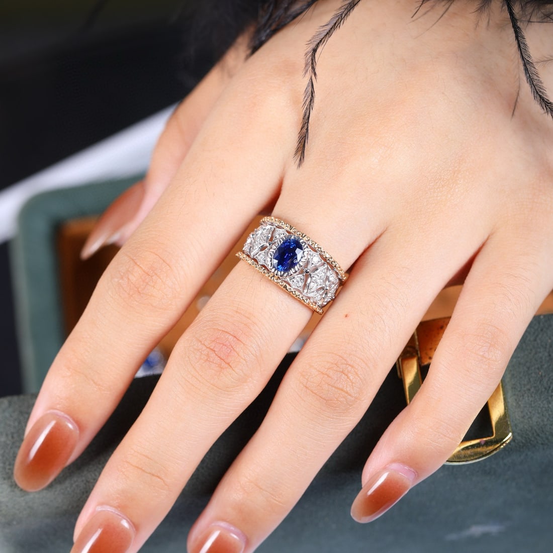 14k Gold 1.30 Ctw Natural Sapphire & Diamond Ring - 3