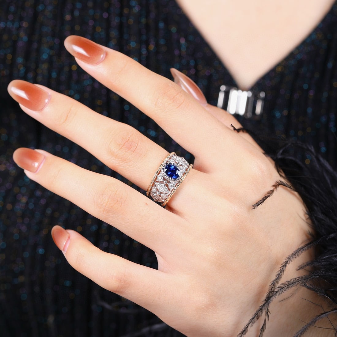 14k Gold 1.30 Ctw Natural Sapphire & Diamond Ring - 5