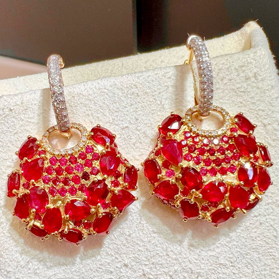 14k Gold 5.91 Ctw Natural Ruby & Ruby Earrings - 2