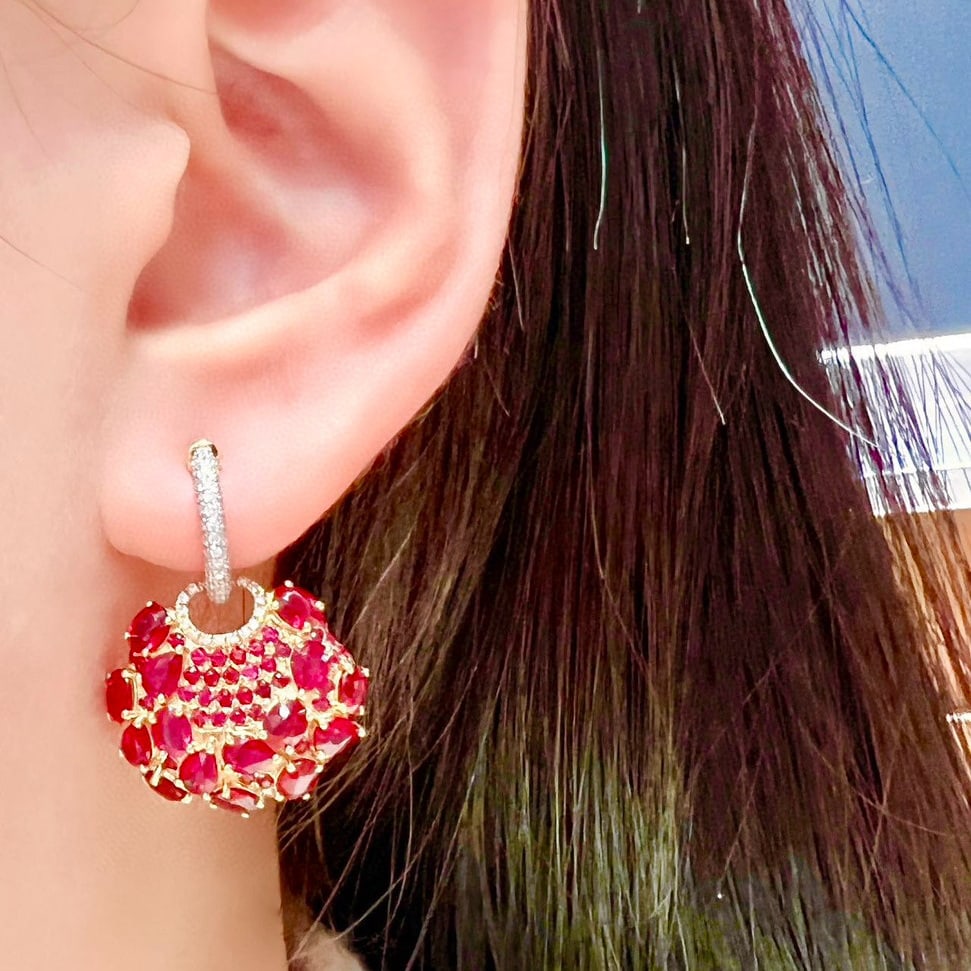 14k Gold 5.91 Ctw Natural Ruby & Ruby Earrings - 5