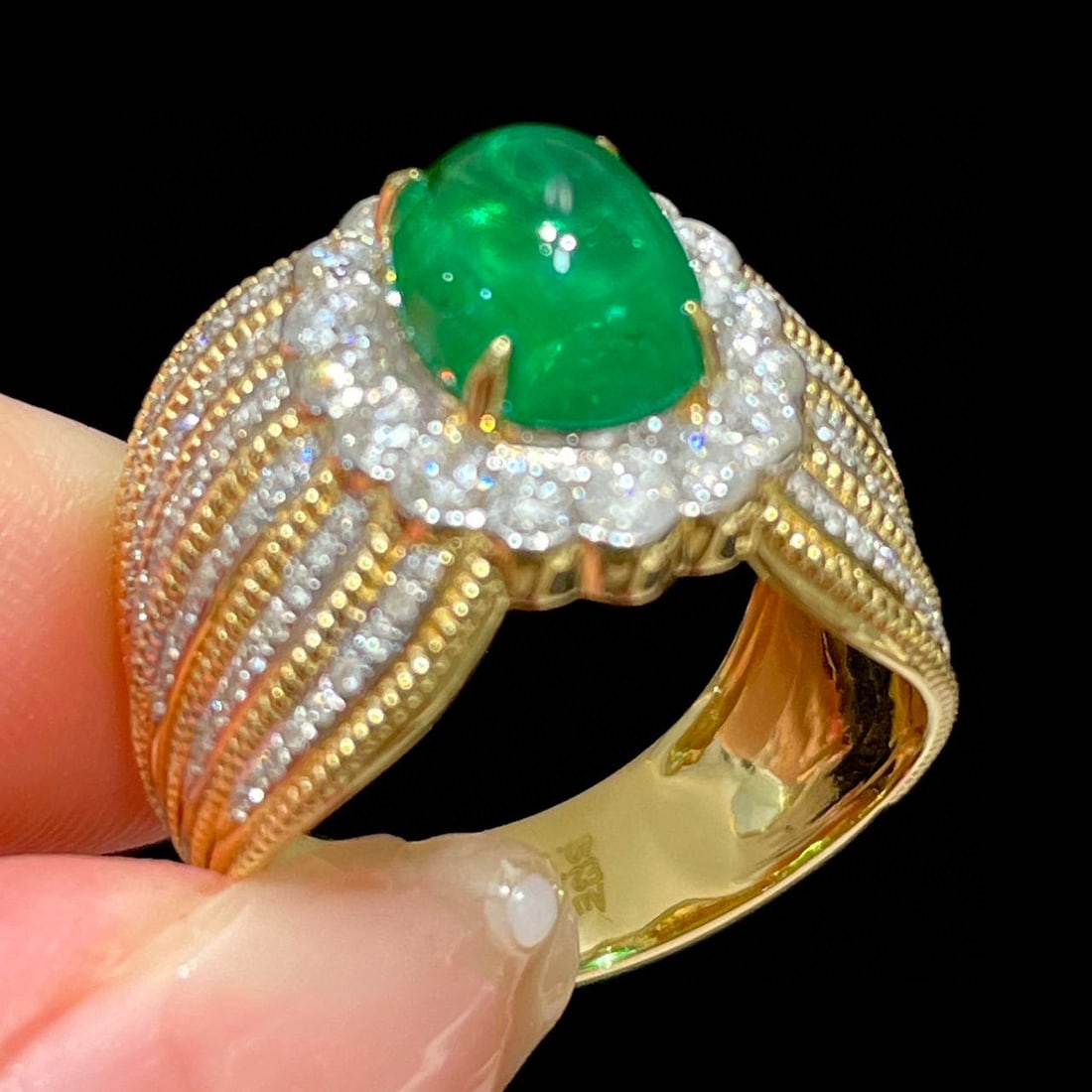 14k Gold 2.38 Ct Vivid Green Natural Emerald & Diamond Ring - 5