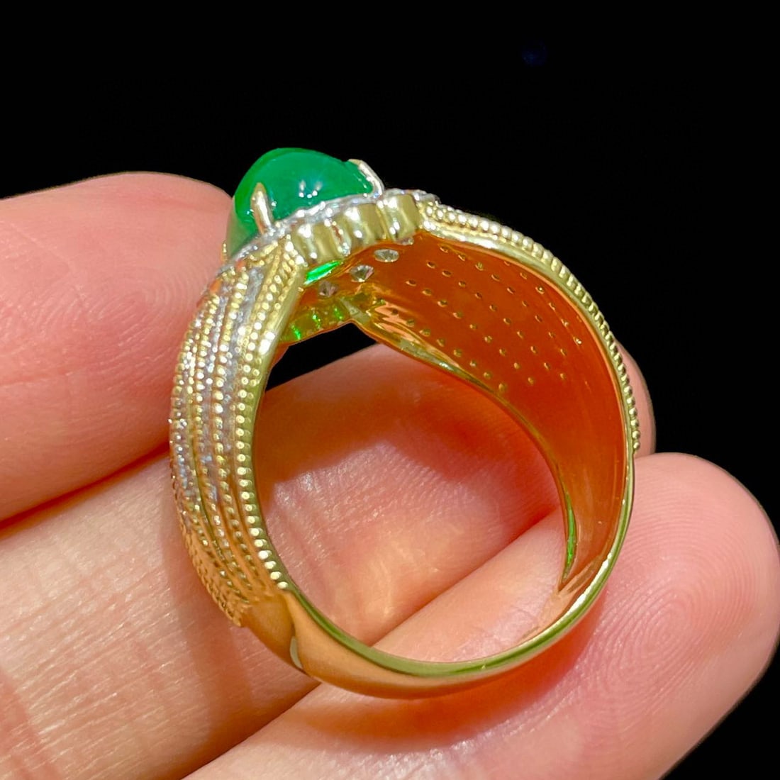 14k Gold 2.38 Ct Vivid Green Natural Emerald & Diamond Ring - 7