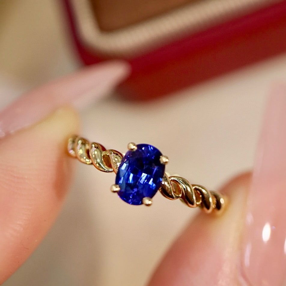 14k Gold 0.6 Ct Natural Sapphire Ring: Ref:230952108 // gold content:14k gold // ring size:7. 25us // // main gemstone:sapphire // shape:oval // carat weight:0. 6ct // color:blue // treatment:natural // Condition: NewLow Estimate:
