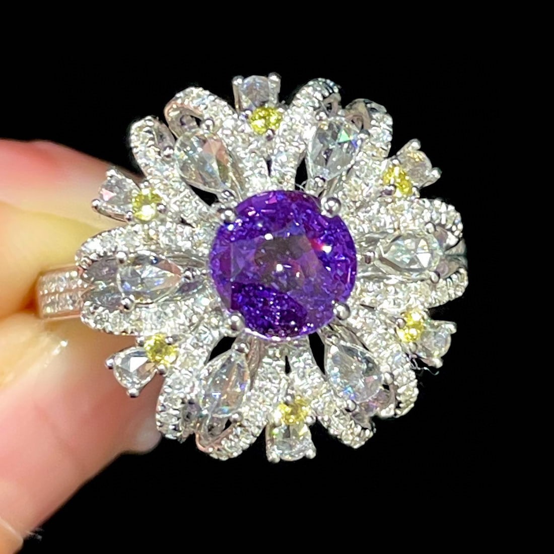 14k Gold 2.24 Ctw Natural Sapphire & Diamond Ring: Ref:230952112 // gold content:14k gold // ring size:7. 25us // // main gemstone:sapphire // shape:round // carat weight:1. 56ct // color:purple // treatment:natural // cut grade:g // // adjacent