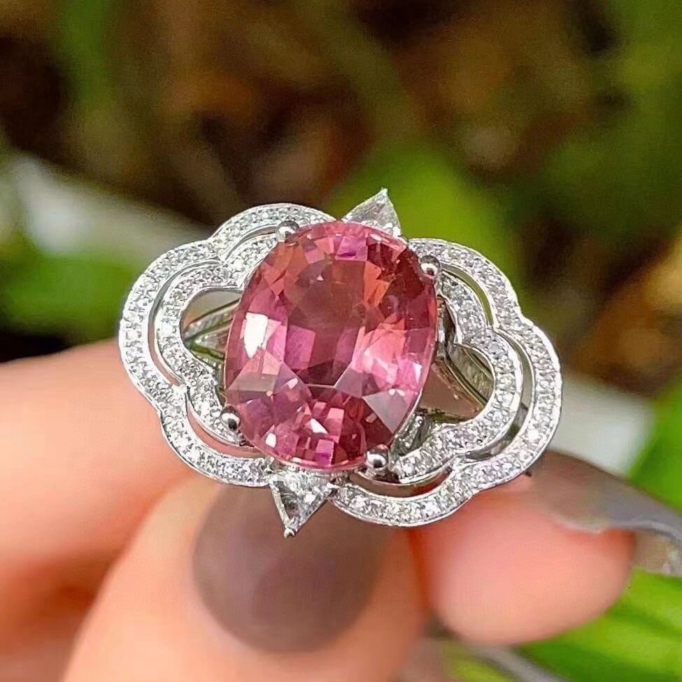 14k Gold 5.85 Ct Natural Tourmaline & Diamond Ring - 2