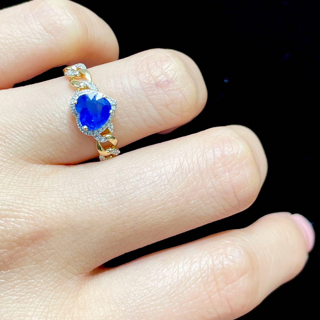 14k Gold 1.06 Ct Natural Sapphire & Diamond Ring - 6