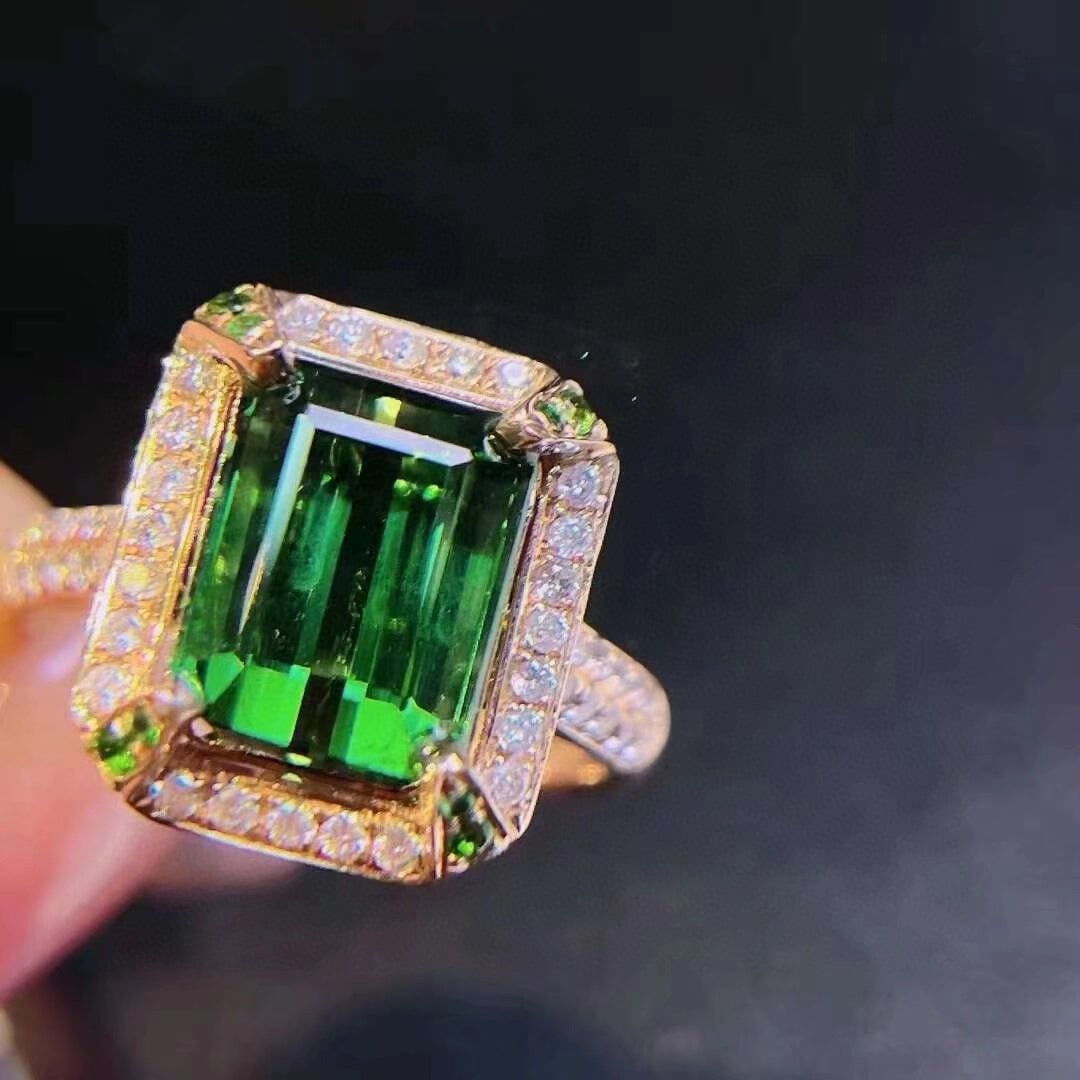 14k Gold 4.55 Ct Natural Tourmaline & Diamond Ring - 3