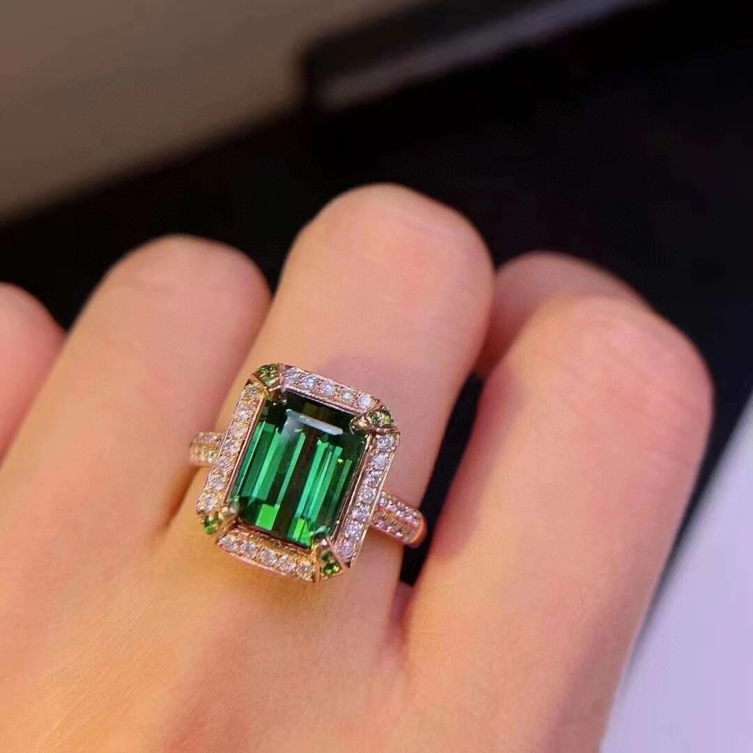 14k Gold 4.55 Ct Natural Tourmaline & Diamond Ring - 4