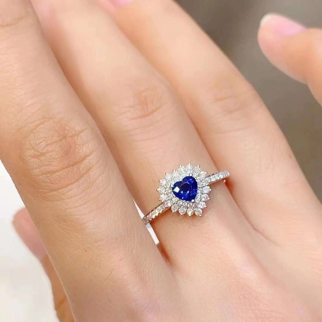 14k Gold 0.81 Ctw Natural Sapphire & Diamond Ring - 5