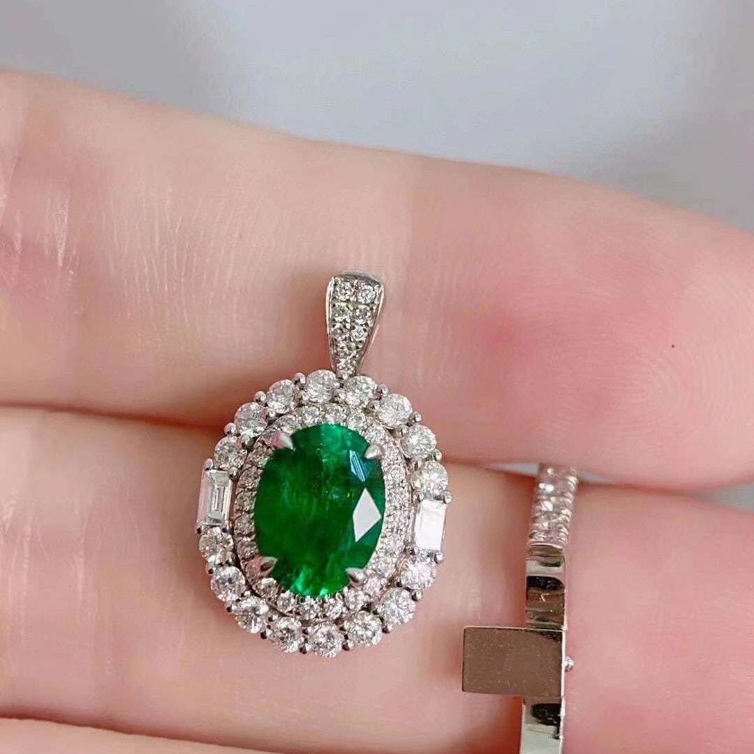 14k Gold 1.96 Ctw Vivid Green Natural Emerald & Diamond Ring/pendant( Without Chain ) - 5