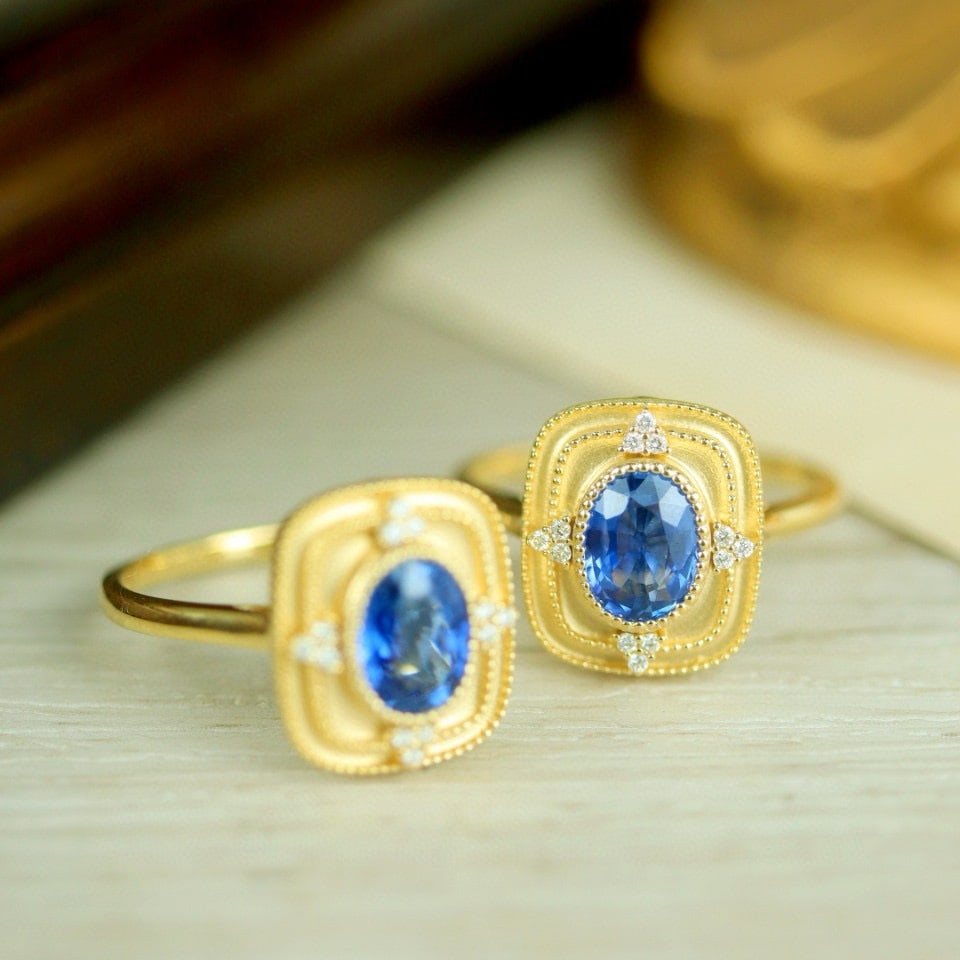 14k Gold 1.26 Ctw Natural Sapphire & Diamond Ring - 4