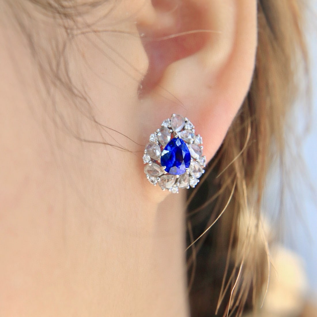 14k Gold 4.01 Ctw Natural Sapphire & Diamond Earrings - 6