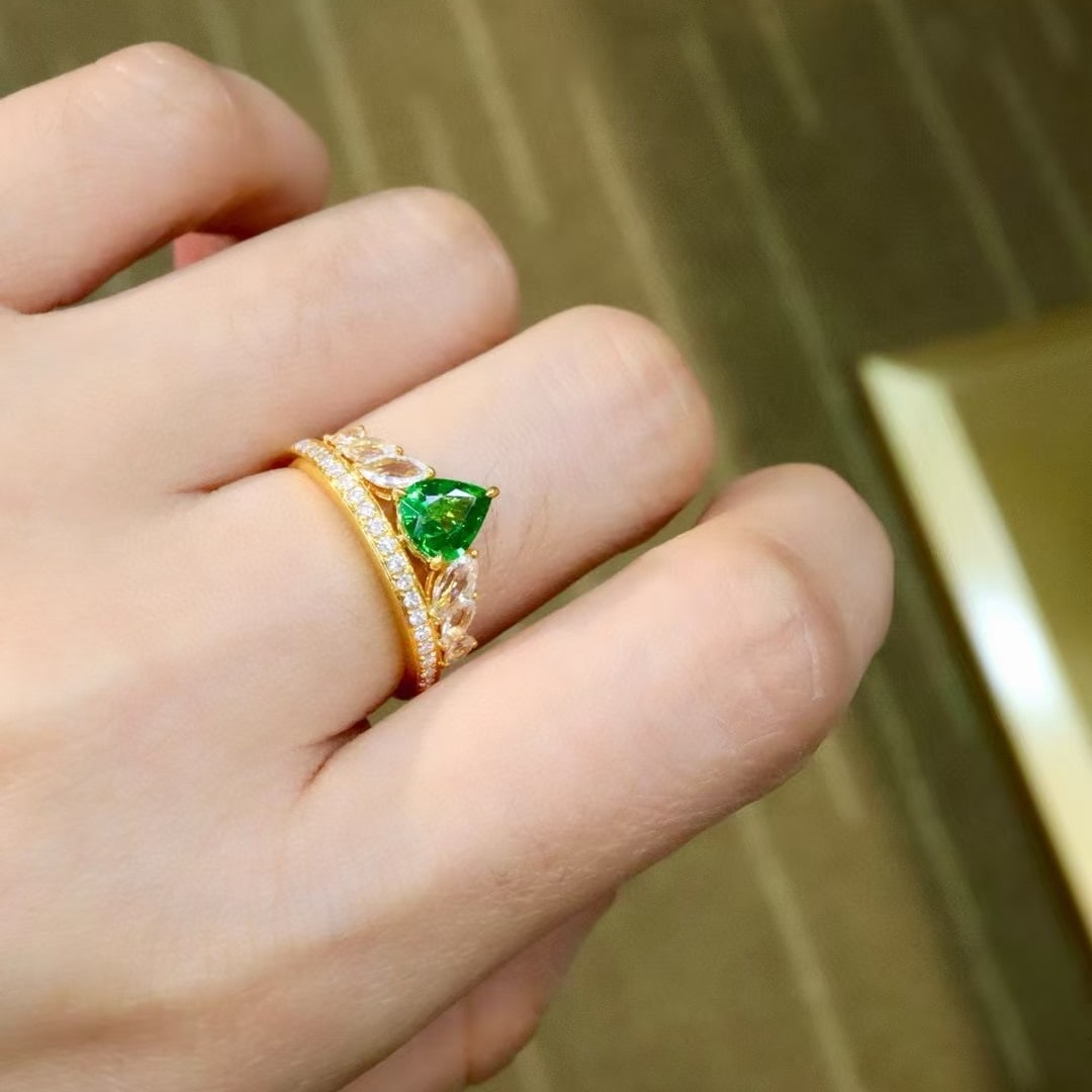 14k Gold 1.01 Ctw Natural Tsavorite & Diamond Ring - 3