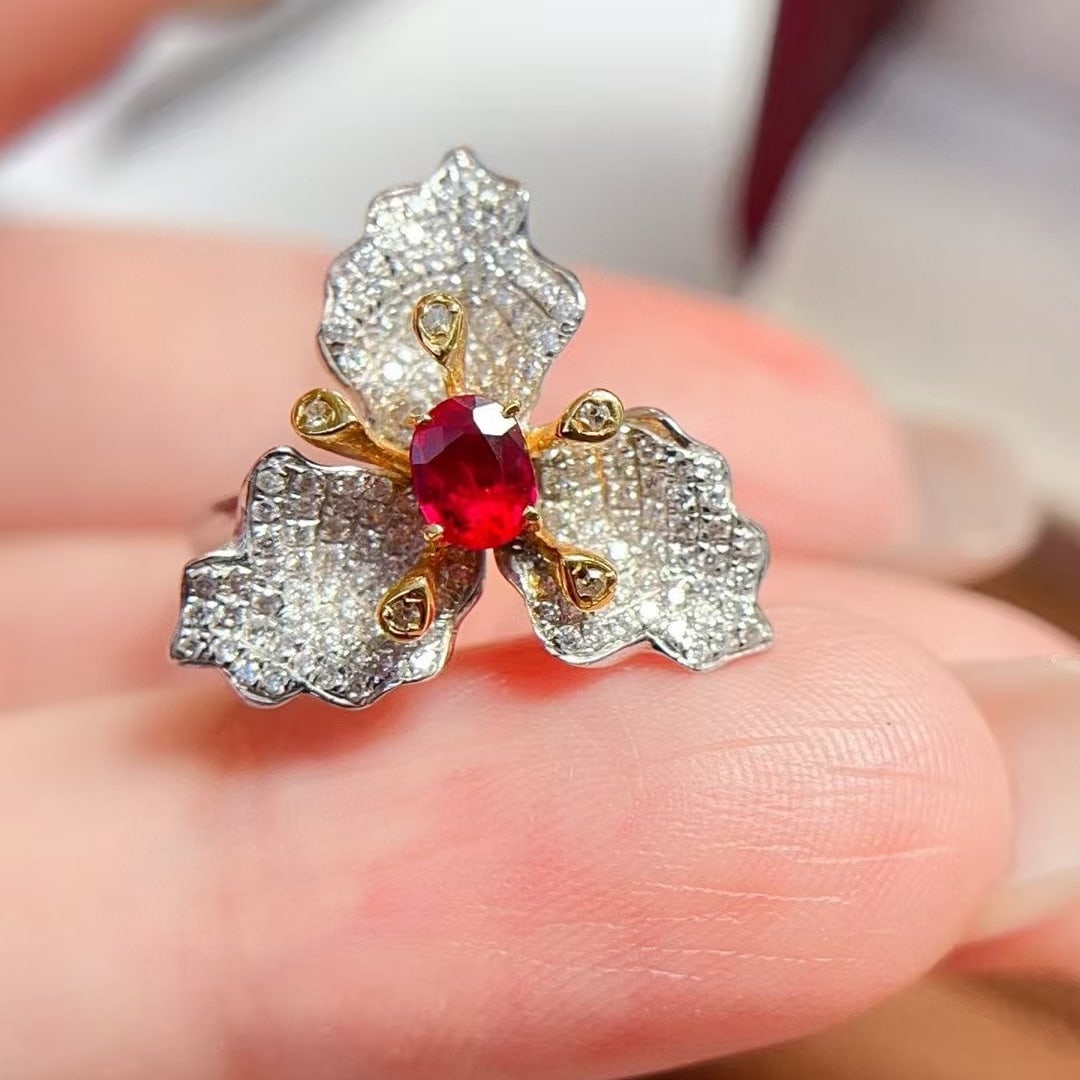 14k Gold 0.3 Ct Natural Ruby & Diamond Ring - 4