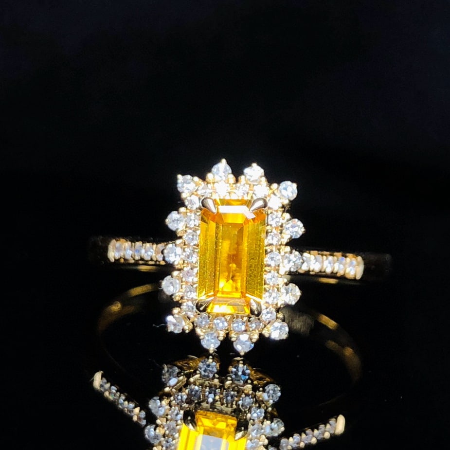 14k Gold 0.67 Ctw Natural Sapphire & Diamond Ring: Ref:230953002 // gold content:14k gold // ring size:7. 25us // // main gemstone:sapphire // shape:octagonal // carat weight:0. 50ct // color:yellow // treatment:natural // // adjacent gemstone 2 : dia