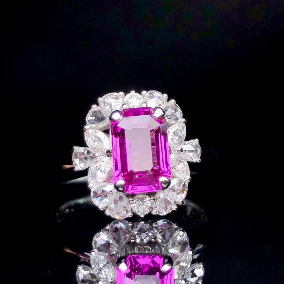 14k Gold 2.39 Ctw Natural Sapphire & Diamond Ring: Ref:230953004 // gold content:14k gold // ring size:7. 25us // // main gemstone:sapphire // shape:octagonal // carat weight:1. 53ct // color:pink // treatment:natural // // adjacent gemstone 2 : diamo