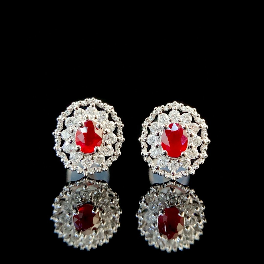 14k Gold 0.63 Ctw Natural Ruby & Diamond Earrings (1 of 8)