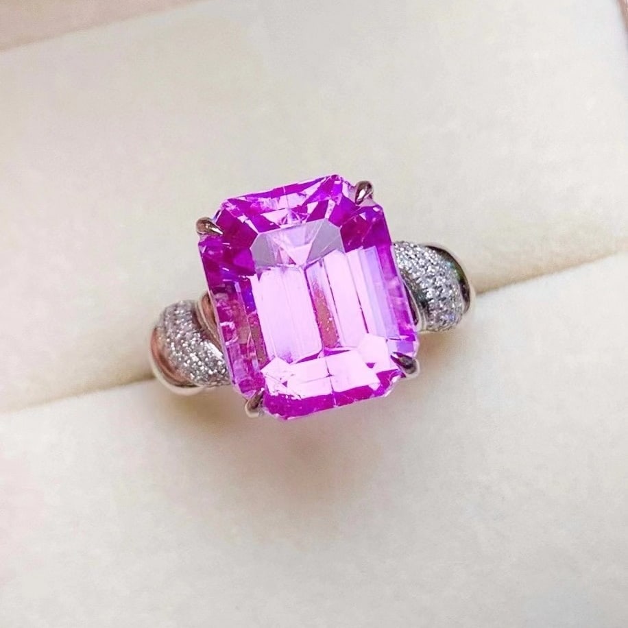 14k Gold 12.65 Ct Natural Kunzite & Diamond Ring - 2