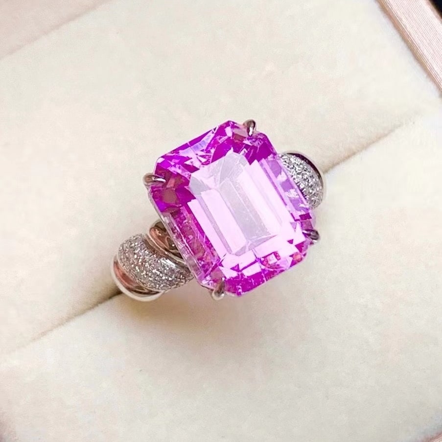 14k Gold 12.65 Ct Natural Kunzite & Diamond Ring - 3