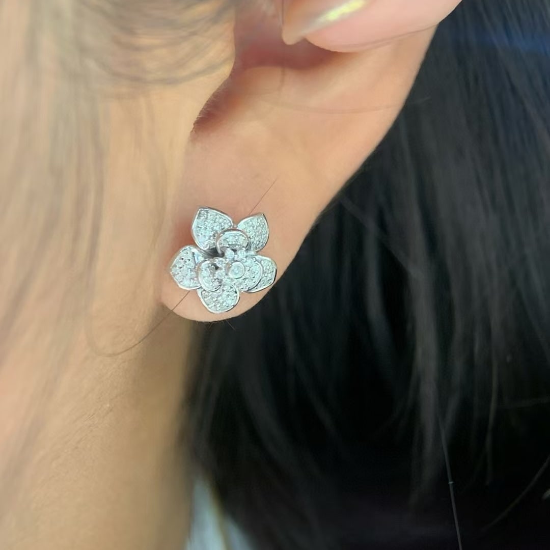 14k Gold 0.26 Ct Natural H Diamond & Flowers Earrings - 3