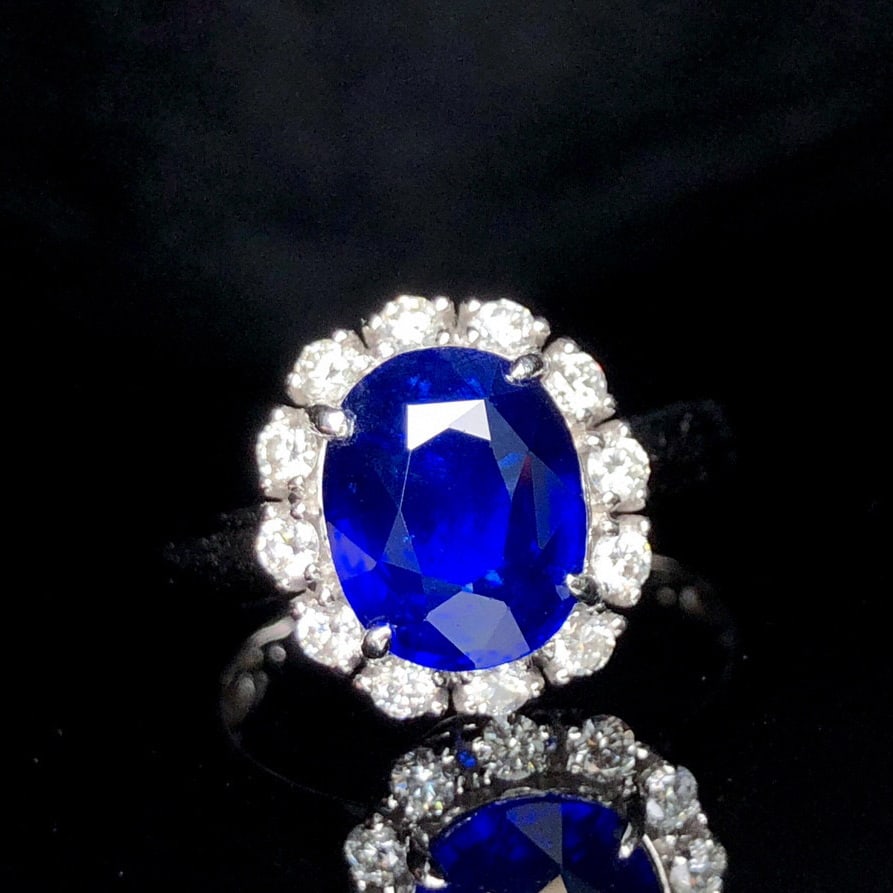 14k Gold 5.08 Ctw Natural Sapphire & Diamond Ring: Ref:230953178 // gold content:14k gold // ring size:7. 25us // // main gemstone:sapphire // shape:oval // carat weight:3. 13ct // color:royal blue // treatment:natural // // adjacent gemstone 2 : diam