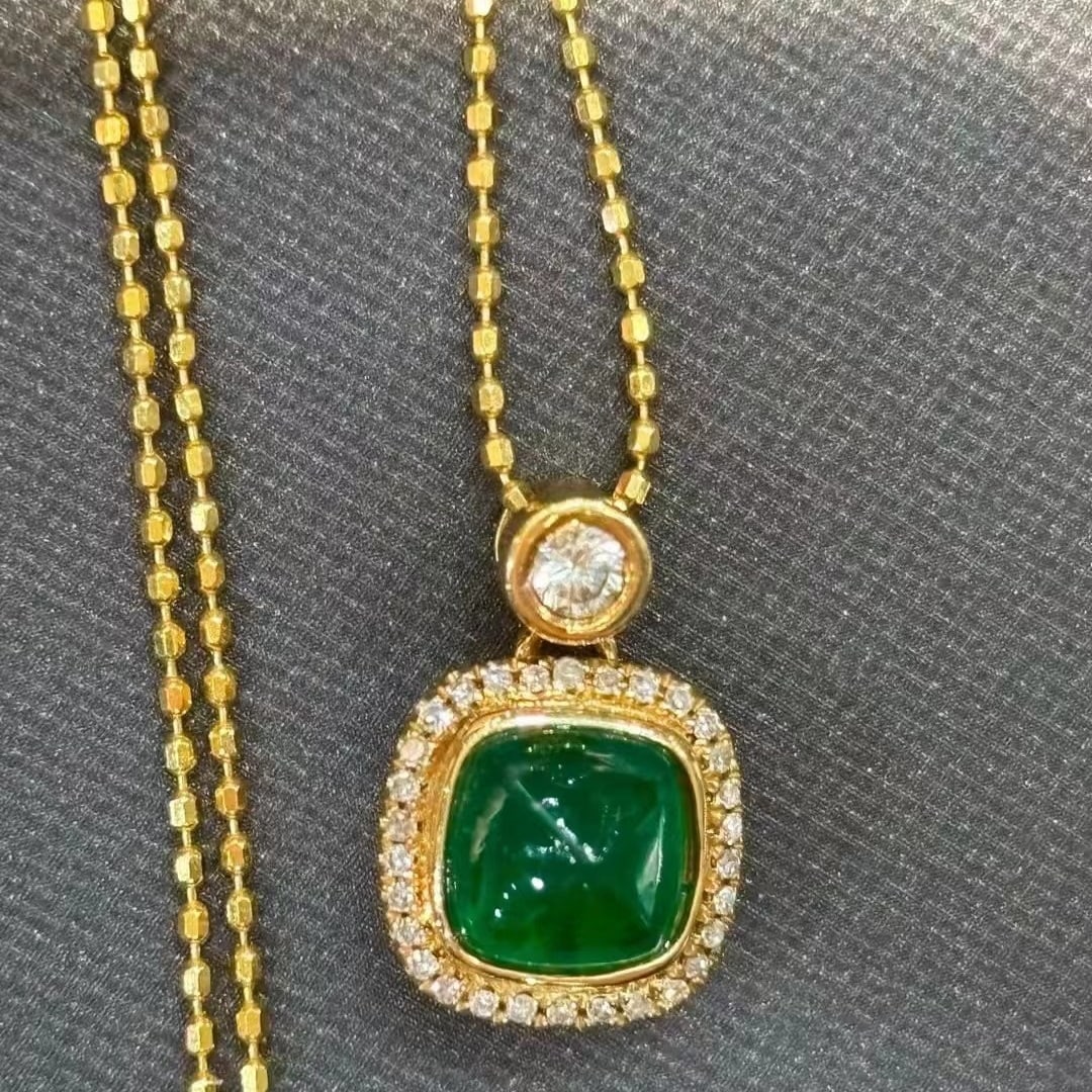 14k Gold 1.15 Ct Vivid Green Natural Emerald & Diamond Necklace - 3