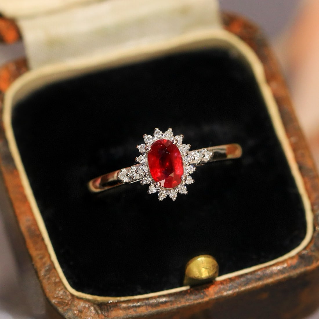 14k Gold 0.67 Ctw Natural Ruby & Diamond Ring: Ref:230953191 // gold content:14k gold // ring size:7. 25us // // main gemstone:ruby // shape:oval // carat weight:0. 5ct // color:pigeonblood red // treatment:natural // // adjacent gemstone 2 : diam