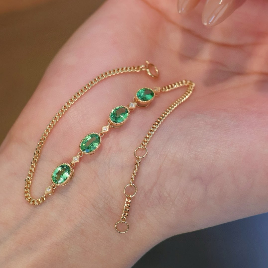 14k Gold 1.5 Ct Natural Tsavorite & Diamond Bracelet - 3