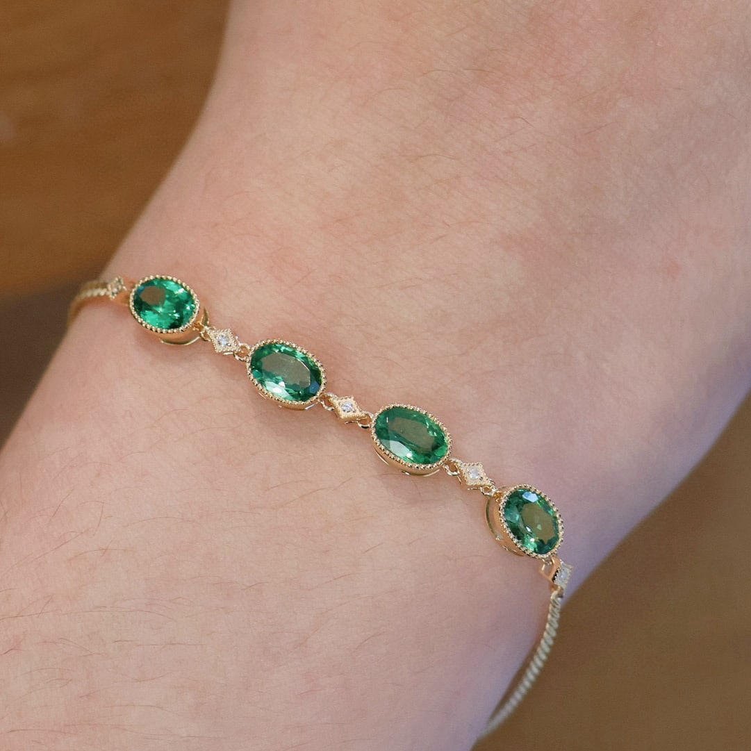 14k Gold 1.5 Ct Natural Tsavorite & Diamond Bracelet - 4