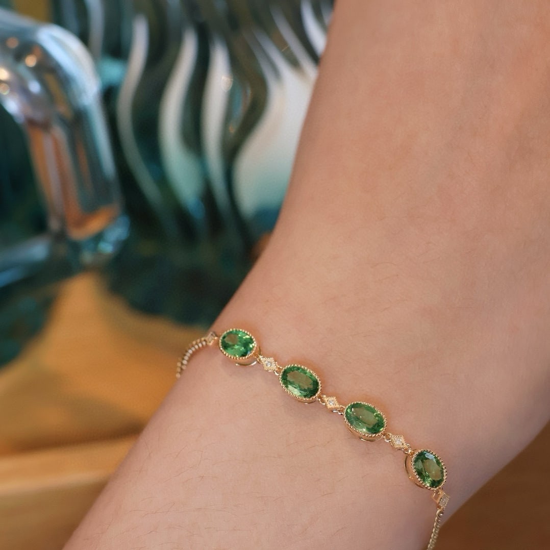 14k Gold 1.5 Ct Natural Tsavorite & Diamond Bracelet - 6