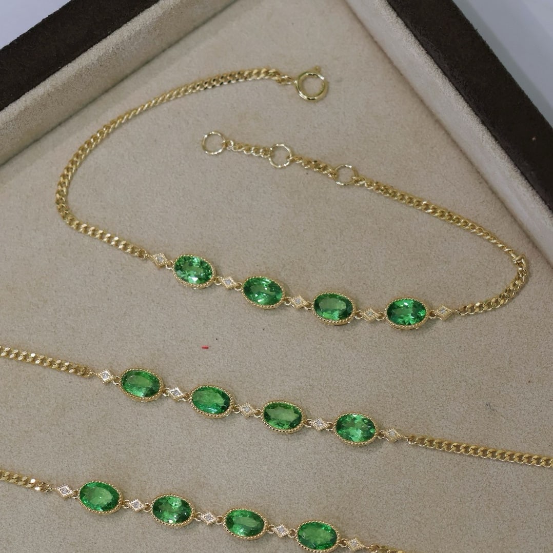 14k Gold 1.5 Ct Natural Tsavorite & Diamond Bracelet - 8