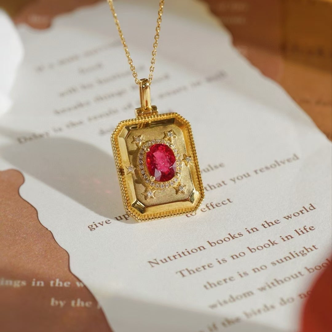 14k Gold 0.47 Ctw Natural Ruby & Diamond Pendant( Without Chain ): Ref:230953218 // gold content:14k gold // main gemstone:ruby // shape:oval // carat weight:0. 45ct // color:red // treatment:natural // // adjacent gemstone 2 : diamond // shape:round // carat
