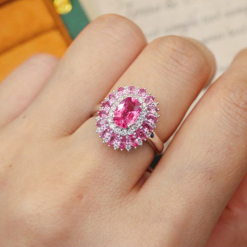 14k Gold 1.36 Ctw Natural Padparadscha Sapphire & Diamond Ring - 5