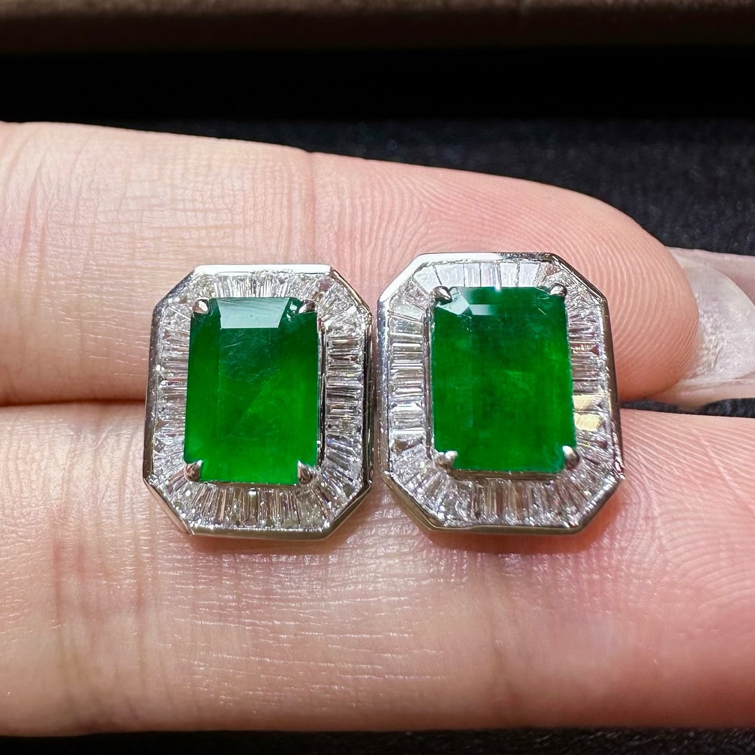 14k Gold 3.89 Ctw Vivid Green Natural Emerald & Diamond Earrings (1 of 5)