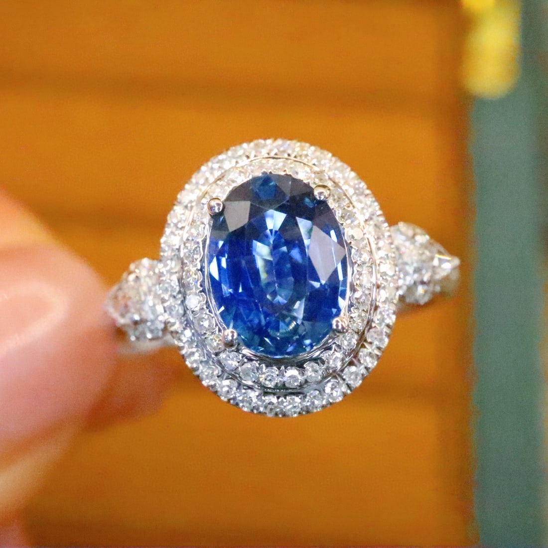 14k Gold 1.84 Ctw Natural Sapphire & Diamond Ring: Ref:230954195 // gold content:14k gold // ring size:7. 25us // // main gemstone:sapphire // shape:oval // carat weight:1. 53ct // color:blue // treatment:natural // // adjacent gemstone 2 :