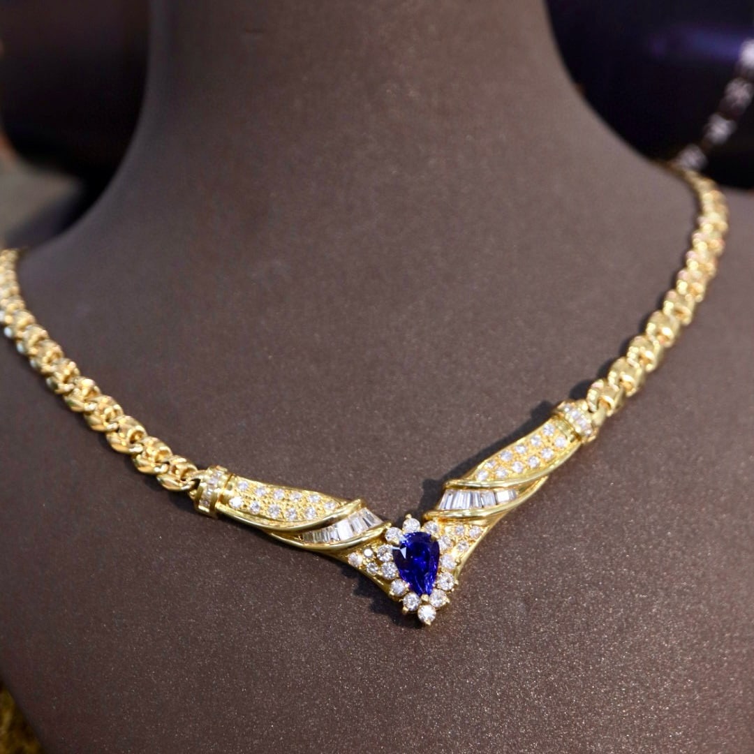 14k Gold 5.03 Ctw Natural Sapphire & Diamond Necklace (1 of 9)