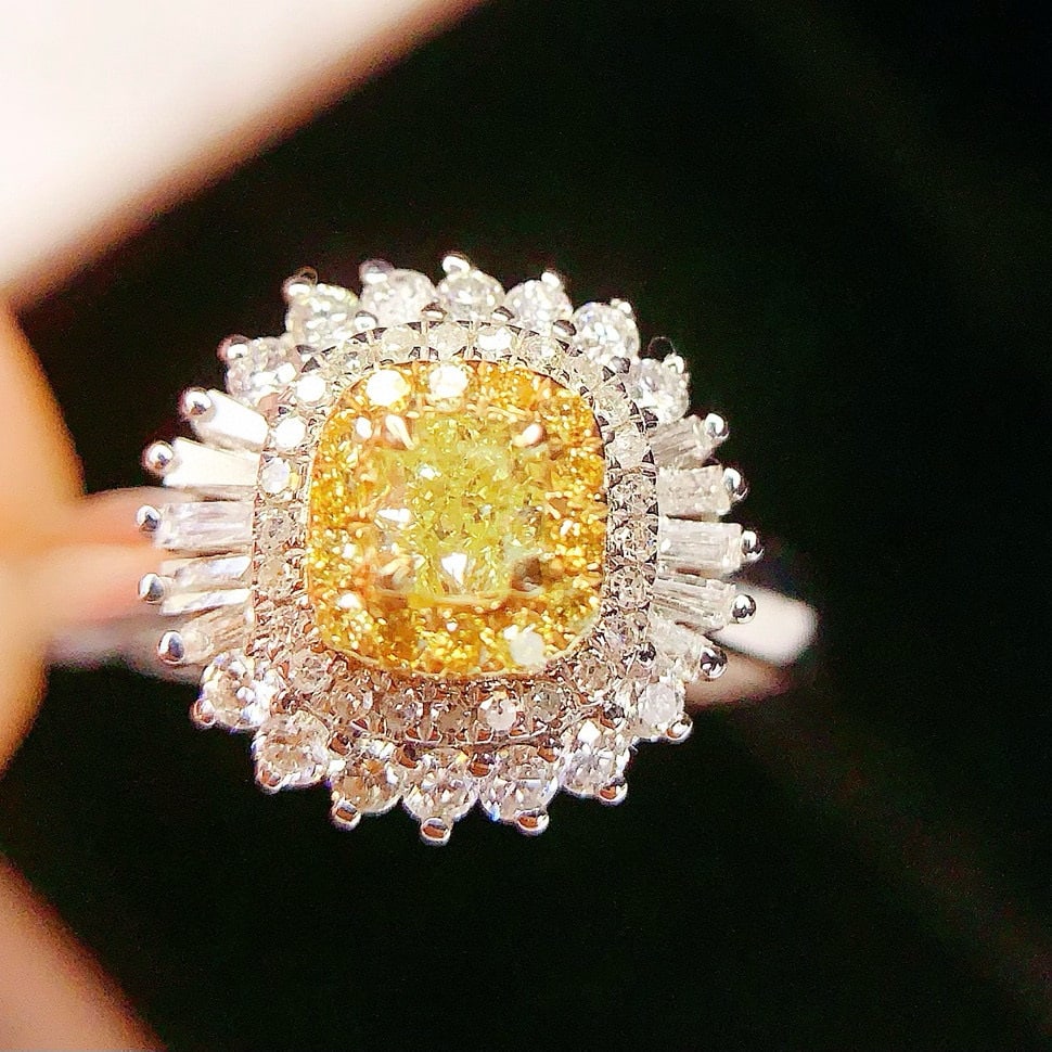 14k Gold 0.28 Ct Natural Yellow Diamond & Diamond Ring (1 of 6)