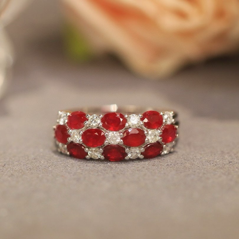 14k Gold 2.39 Ctw Natural Ruby & Diamond Ring: Ref:230954267 // gold content:14k gold // ring size:7. 25us // // main gemstone:ruby // shape:oval // carat weight:1. 91ct // color:pigeonblood red // treatment:natural // // adjacent gemstone 2 :