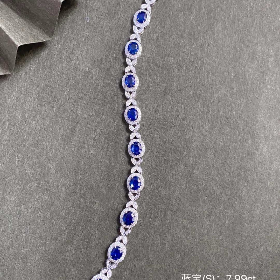 14k Gold 9.83 Ctw Vivid Blue Natural Sapphire & Diamond Bracelet: Ref:230954271 // gold content:14k gold // main gemstone:sapphire // shape:oval // carat weight:7. 99ct // color:vivid blue // treatment:natural // // adjacent gemstone 2 : diamond // shape:round //