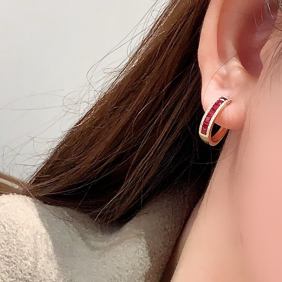 14k Gold 1.20 Ct Natural Ruby & Diamond Earrings - 7