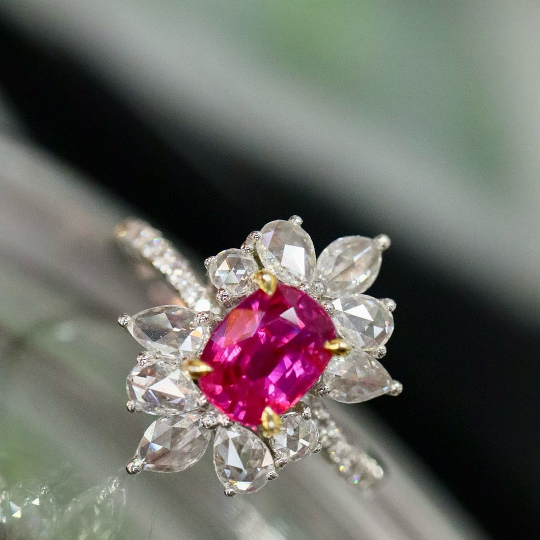 14k Gold 1.80 Ctw Natural Ruby & Diamond Ring: Ref:230954296 // gold content:14k gold // ring size:7. 25us // // main gemstone:ruby // shape:cushion // carat weight:1. 12ct // color:red // treatment:natural // // adjacent gemstone 2 : diamond